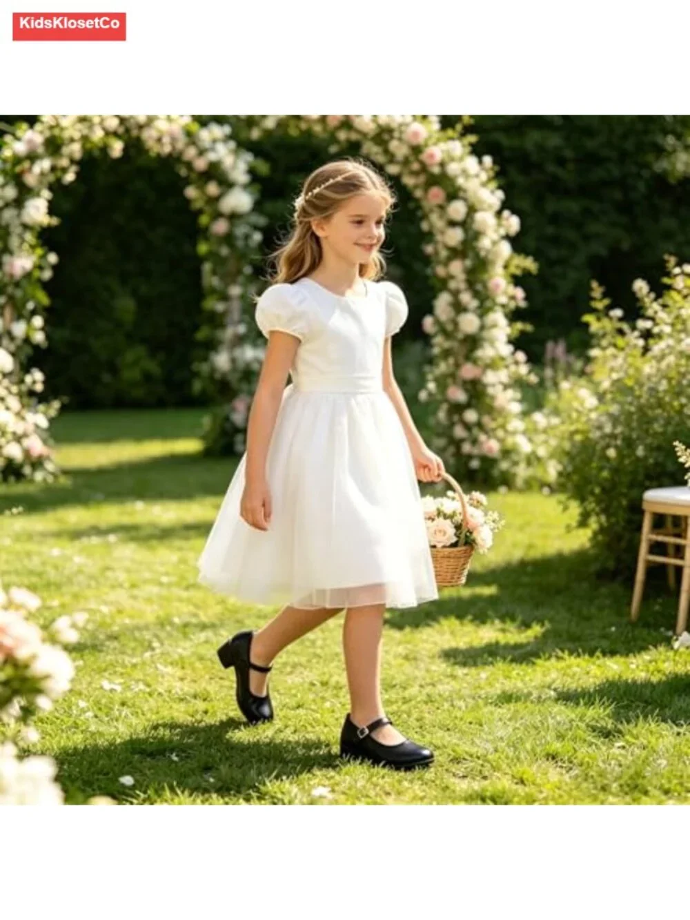 Girls Patent Leather Mary Jane Flats with Bow, Low Heel Dress Shoes